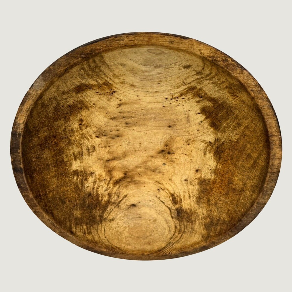 Vintage Munising Wood Bowl 8" Primitive Farmhouse Signed Dark Patina